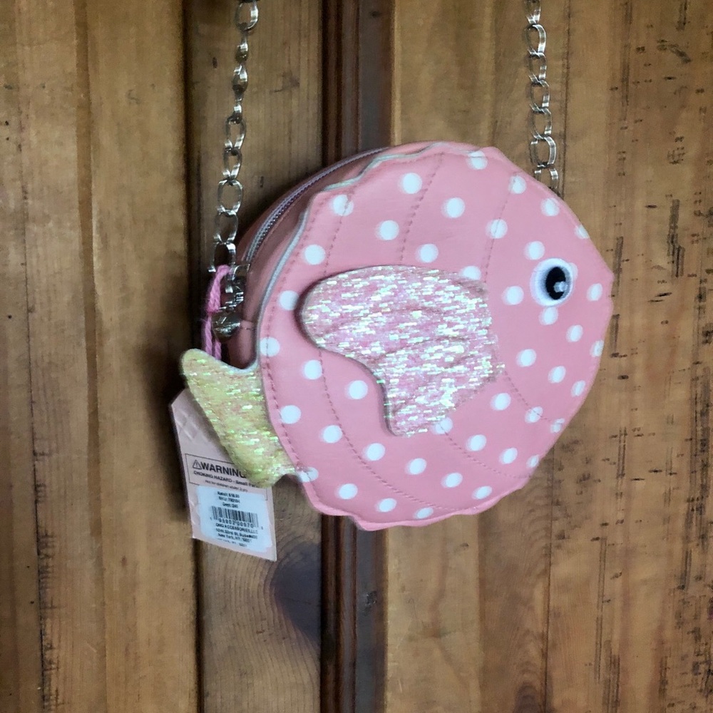 Women/Girls' Pink Polka Dot Fish Crossbody Bag with Sequin Accent